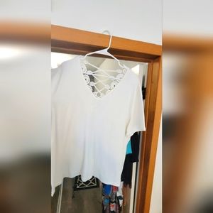 Shein Emery Rose 3xl white v-neck with open embroidered back.